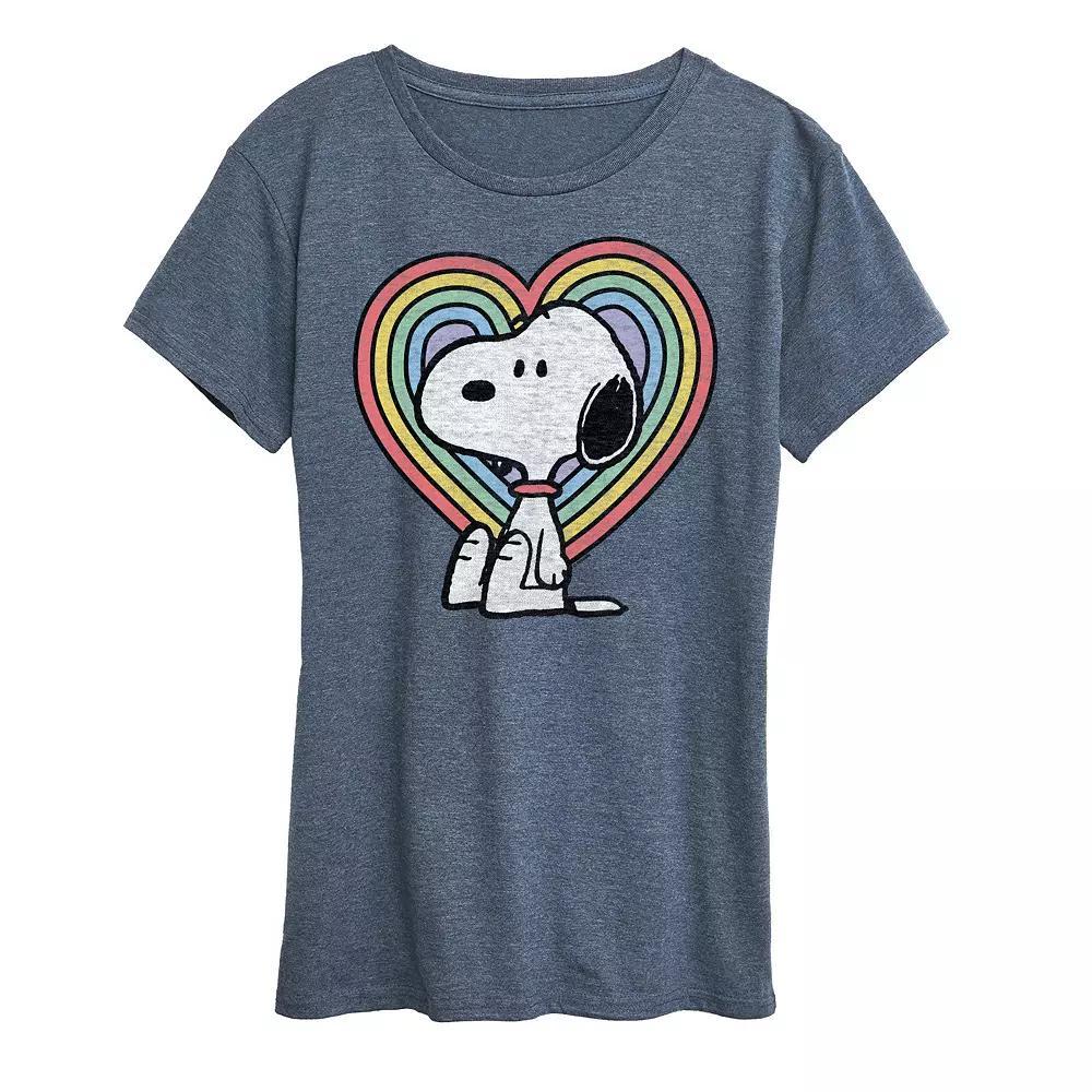 Womens Peanuts Snoopy Pastel Heart Graphic Tee, Girls Grey Royal Blue Product Image