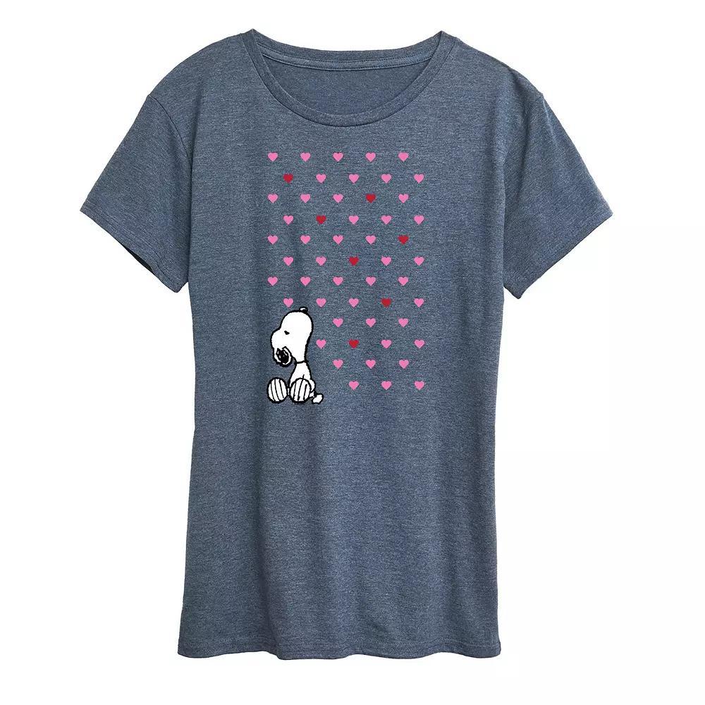 Women's Peanuts Valentine Snoopy Hearts Graphic Tee, Size: Small, Grey Blue Product Image