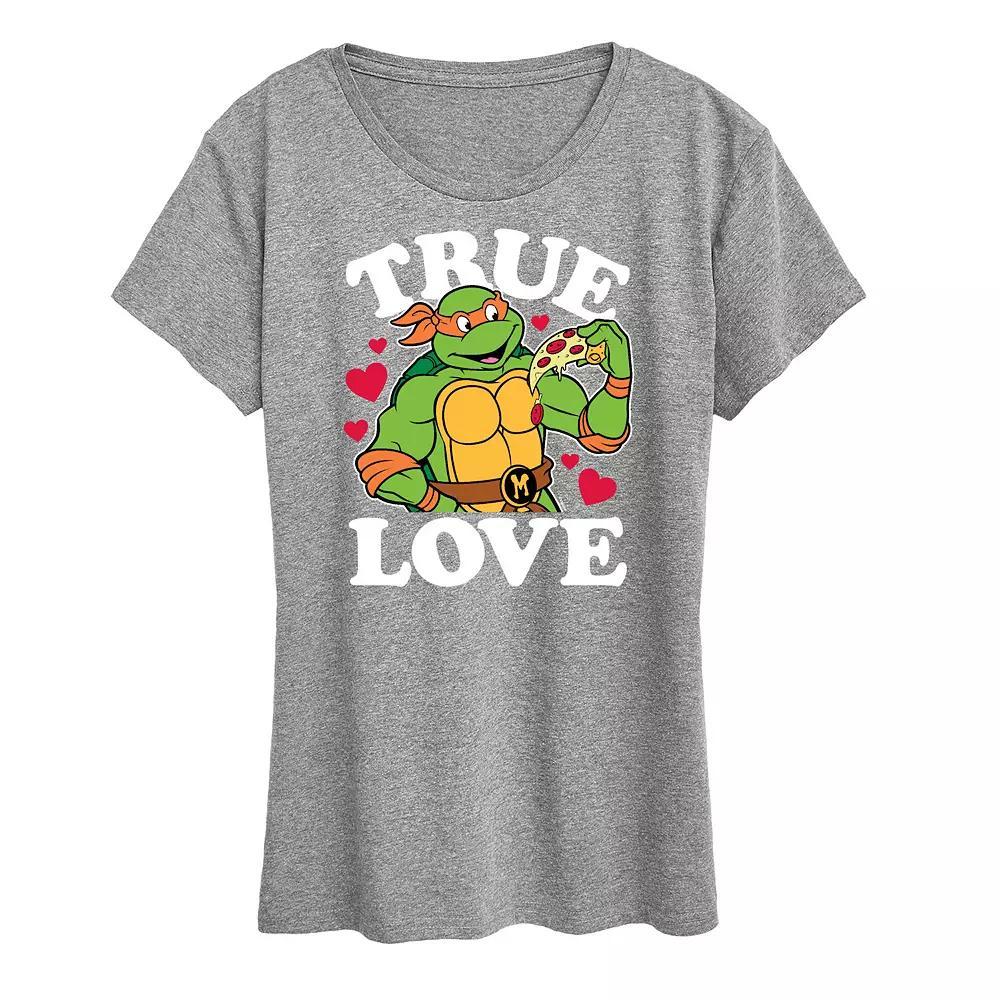 Womens Teenage Mutant Ninja Turtles True Love Graphic Tee Grey Royal Blue Product Image