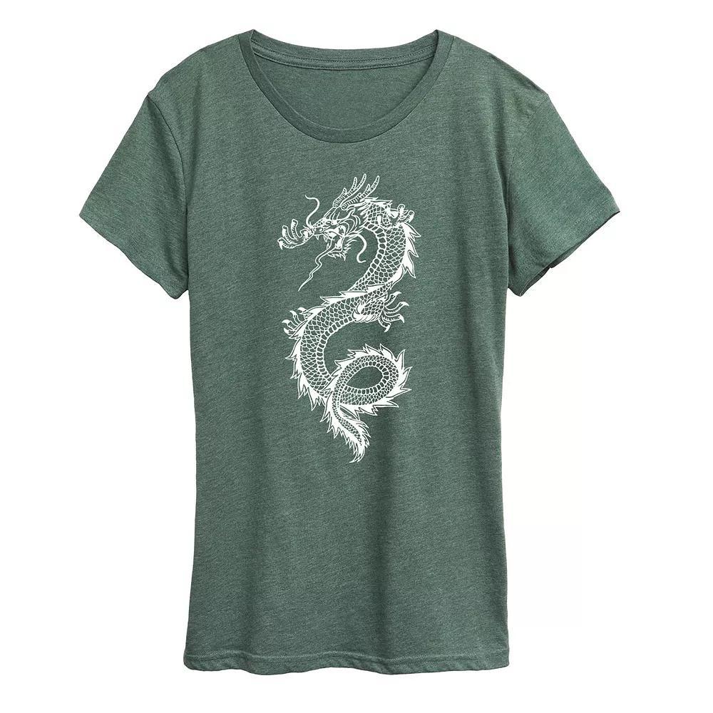 Womens Chinese Dragon Graphic Tee Grey Green Product Image