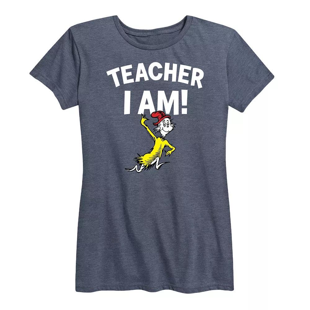 Womens Dr. Seuss Teacher I Am Graphic Tee, Girls Grey Blue Product Image