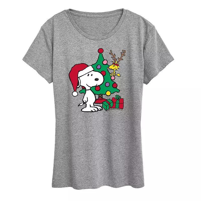 Plus Peanuts Snoopy & Woodstock Happy Holidays Graphic Tee, Women's, Size: 2XL, Grey Gray Product Image