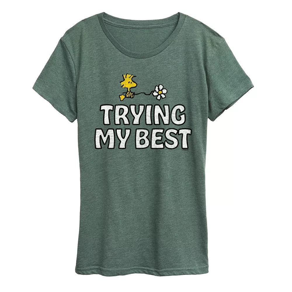 Womens Peanuts Woodstock Trying My Best Graphic Tee Grey Juniper Product Image