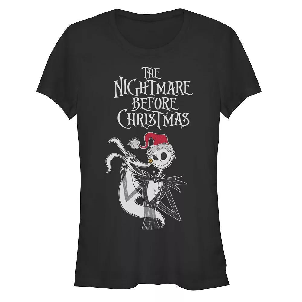 Disney's The Nightmare Before Christmas Jack Skellington And Zero Santa Hat Juniors' Fitted Graphic Tee, Girl's, Size: Medium, Black Product Image