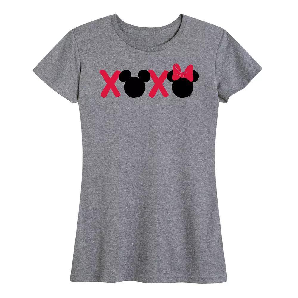 Disneys Mickey & Minnie Mouse Womens XOXO Graphic Tee Grey Gray Product Image