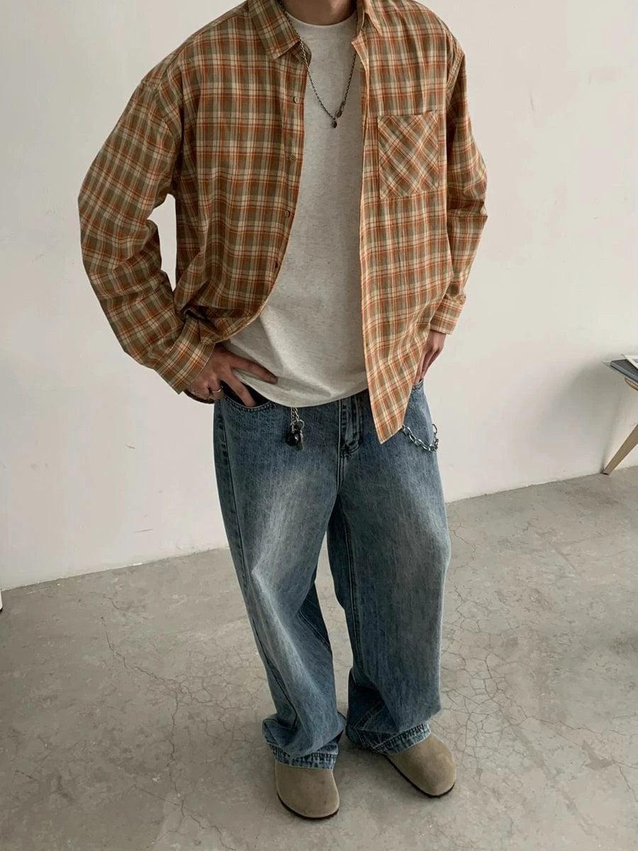 RT No. 18812 WASHED BLUE WIDE BAGGY JEANS Product Image