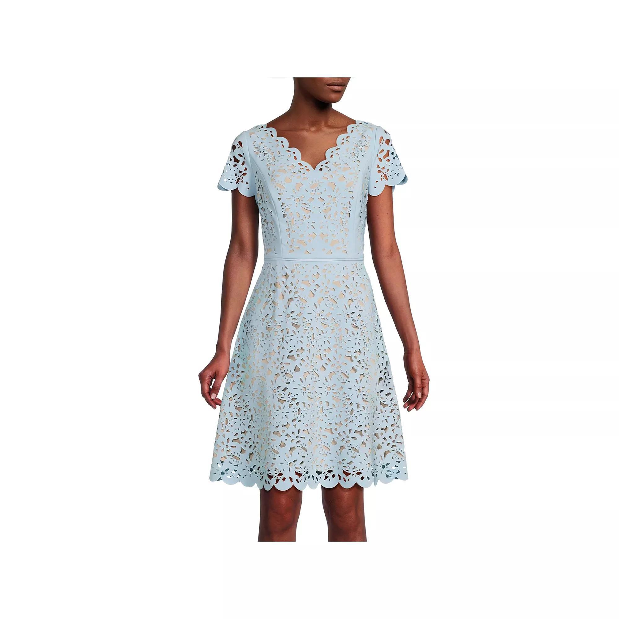 Women's Focus By Shani Cutout Overlay A-Line Dress, Size: 8, Pale Blue Nude Product Image