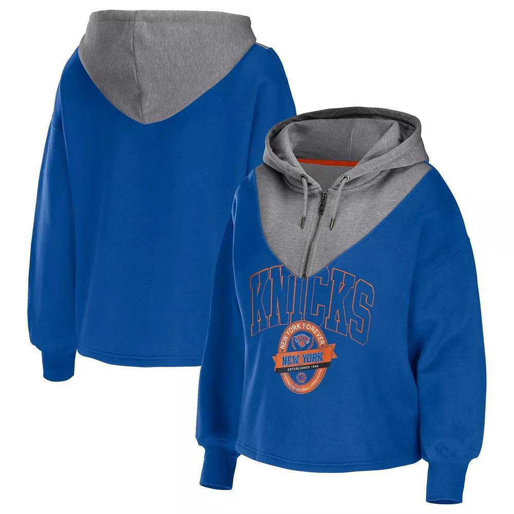 Women's WEAR by Erin Andrews Blue New York Knicks Pieced Quarter-Zip Hoodie Jacket, Size: XS Product Image