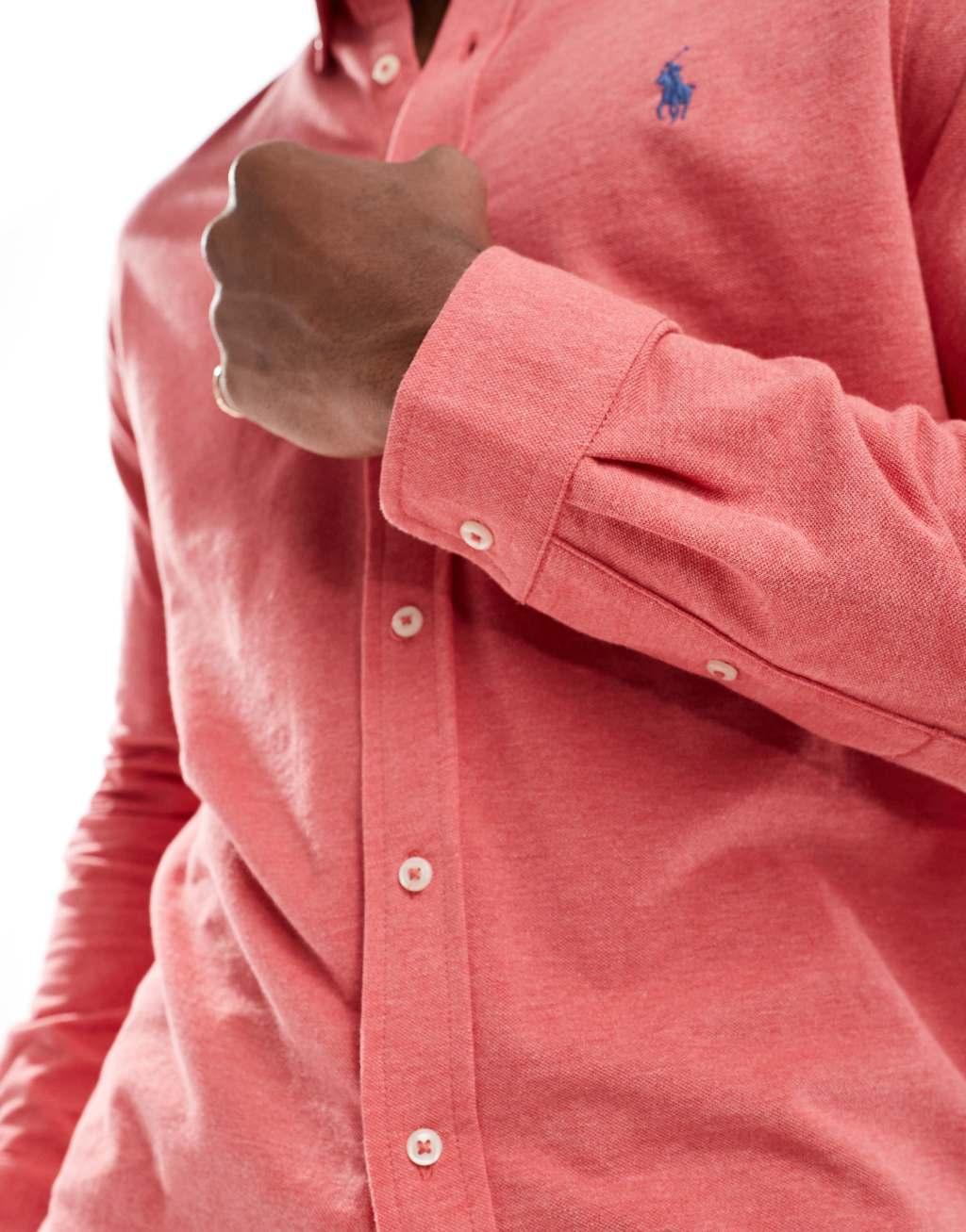 Polo Ralph Lauren icon logo pique shirt in heathered pink Product Image