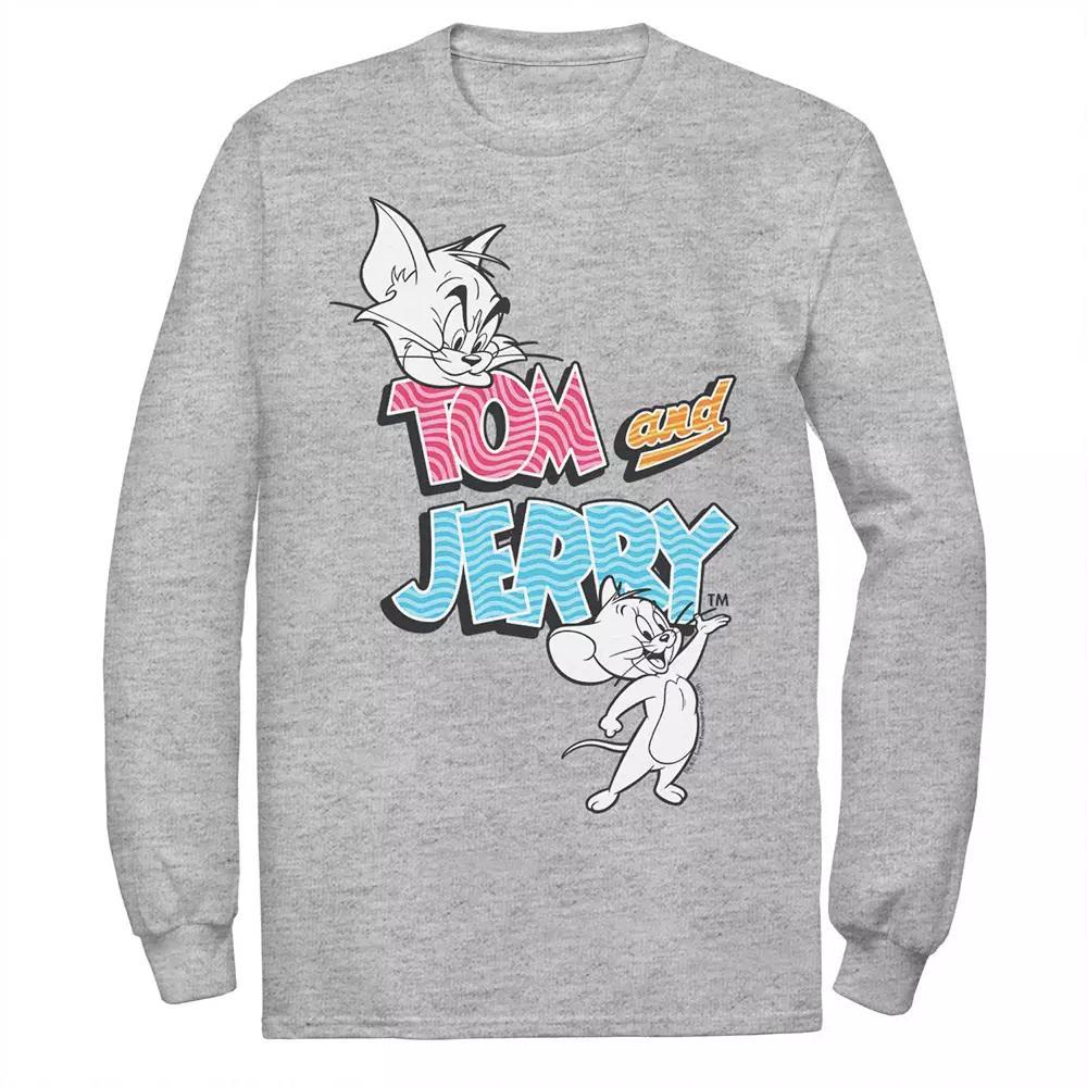 Men's Tom And Jerry Patterned Logo Stamp Portrait Tee, Size: XL, Athletic Grey Product Image