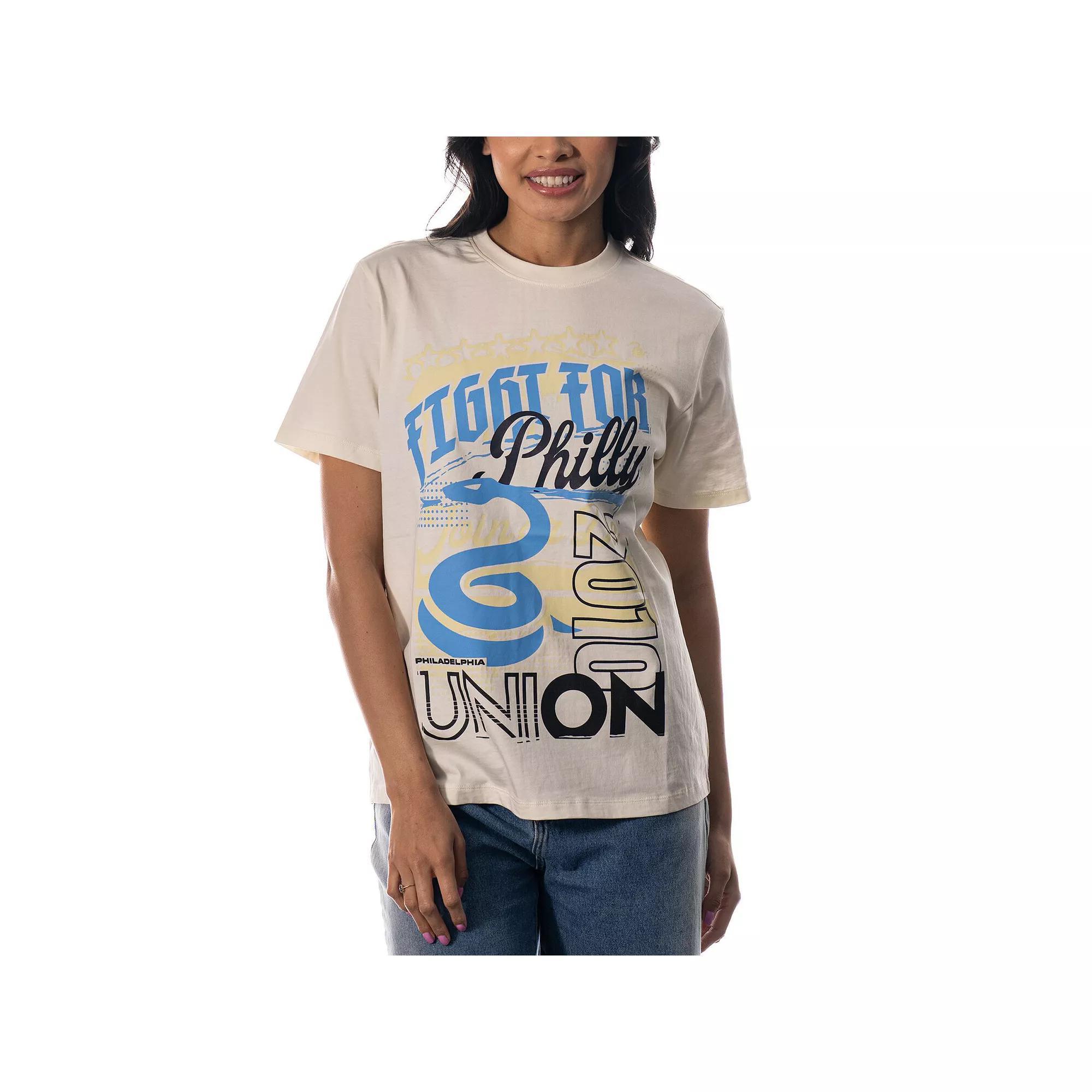 Women's The Wild Collective Cream Philadelphia Union Oversized Washed T-Shirt, Size: Small, Uni Beige Product Image
