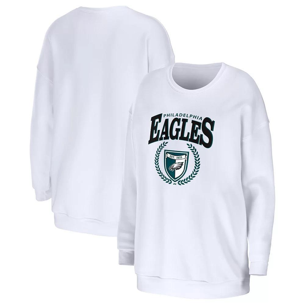 Women's WEAR by Erin Andrews White Philadelphia Eagles Oversized Pullover Sweatshirt, Size: Large Product Image