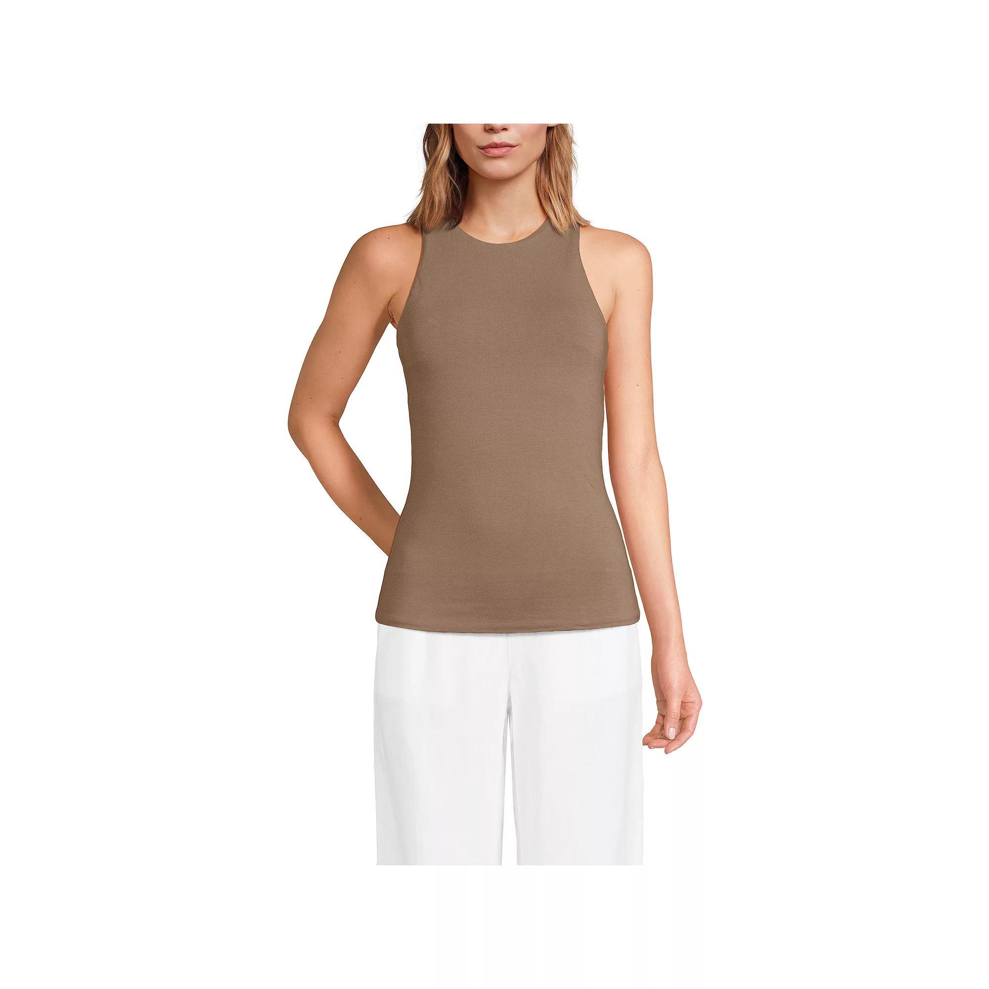 Women's Lands' End Fitted Crewneck Tank Top, Size: Medium, White Product Image