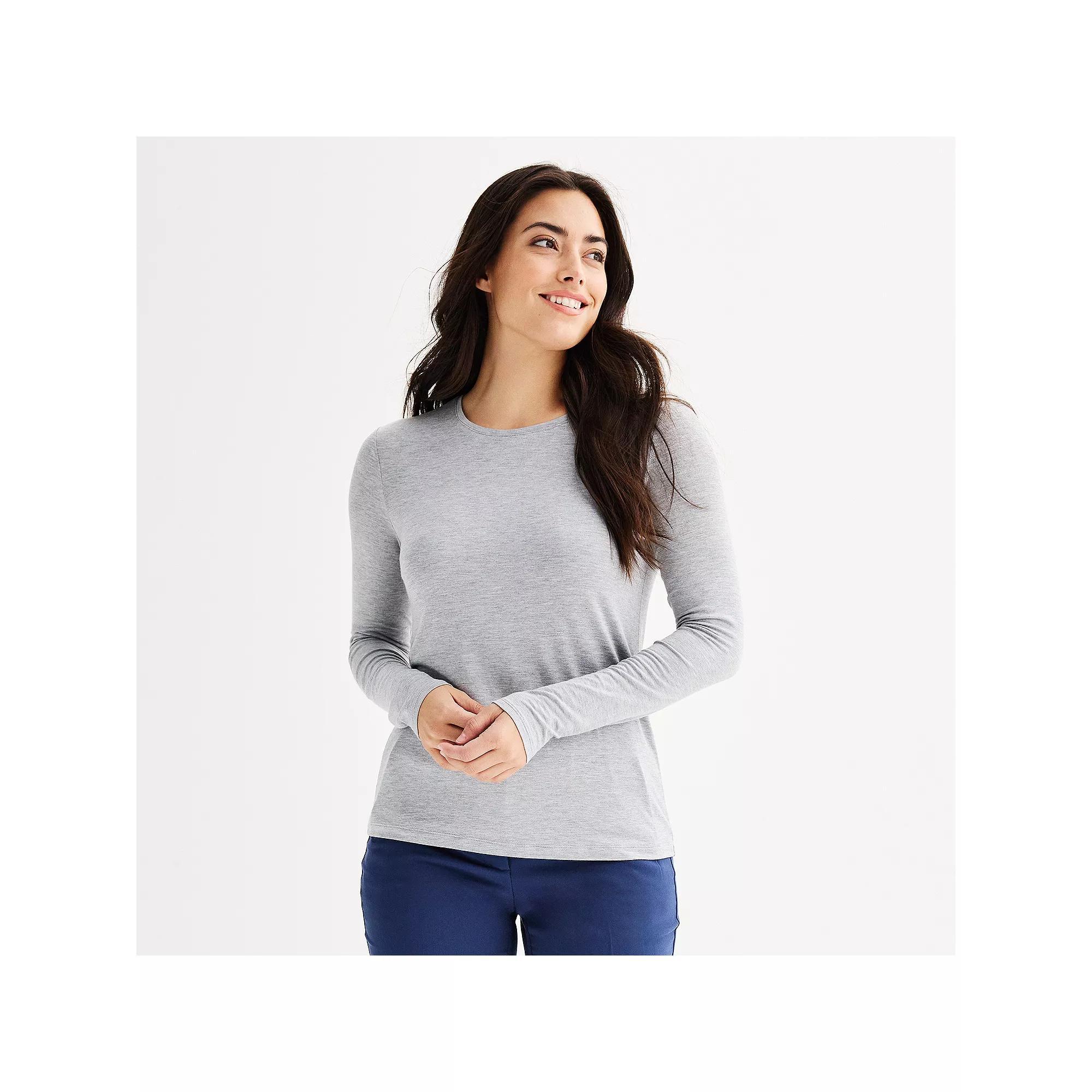 Women's Nine West Essential Long Sleeve Crewneck Shirt, Size: XS, Dark Metal Grey Product Image