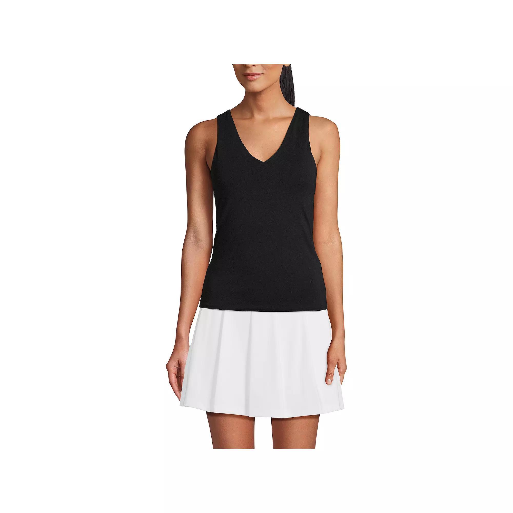 Women's Lands' End Fitted V-Neck Tank Top, Size: Medium, Estate Green Product Image