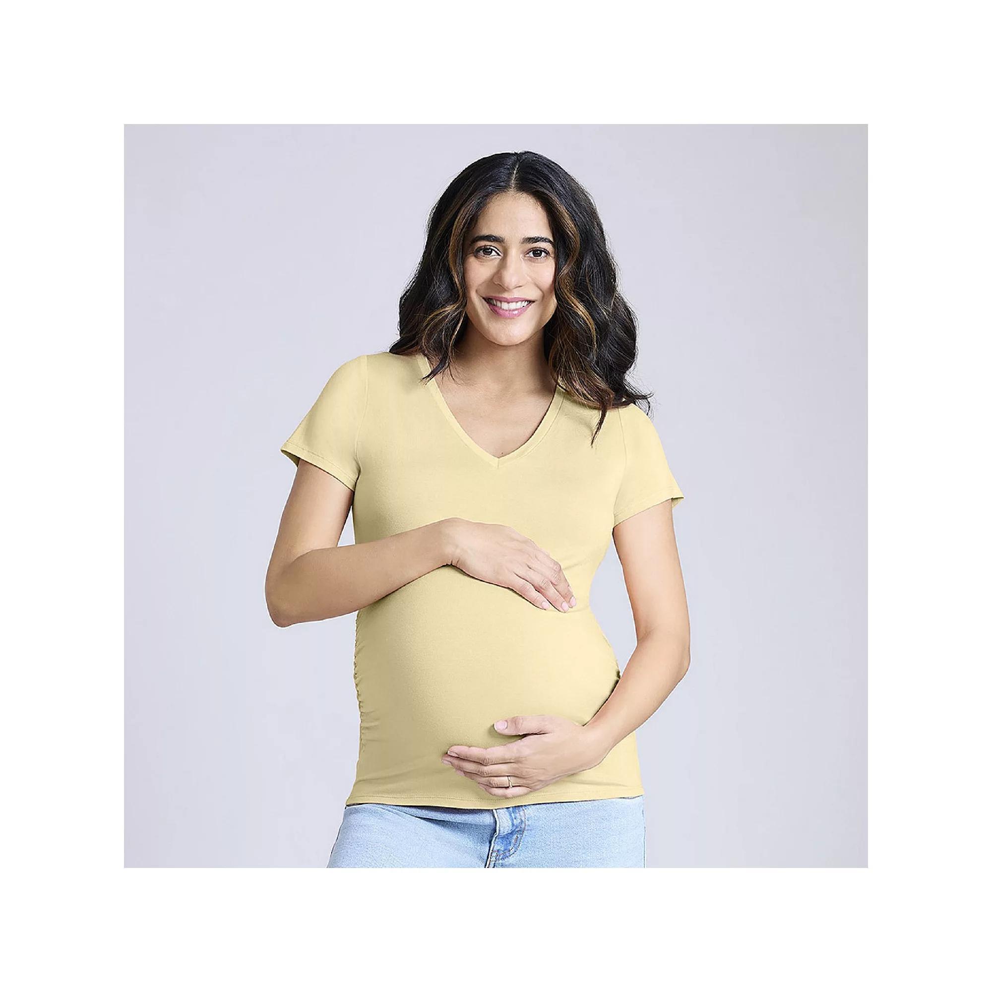 Maternity Motherhood® Side Ruched V-Neck Tee, Women's, Size: Medium-Mat, French White Product Image