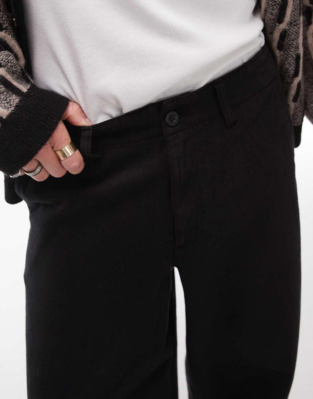 Topman wide leg cotton twill pants in black Product Image