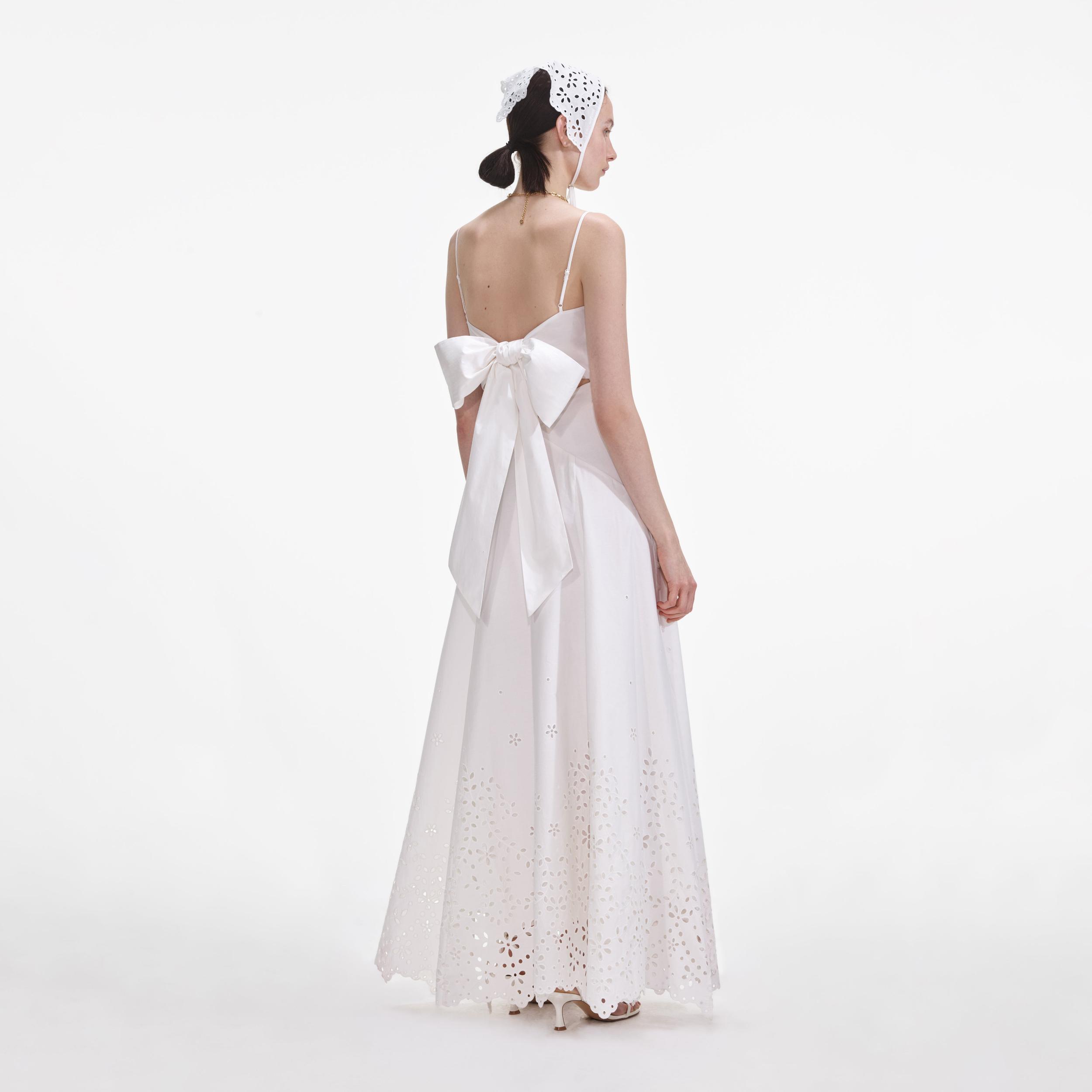 White Cotton Embroidered Maxi Dress Product Image