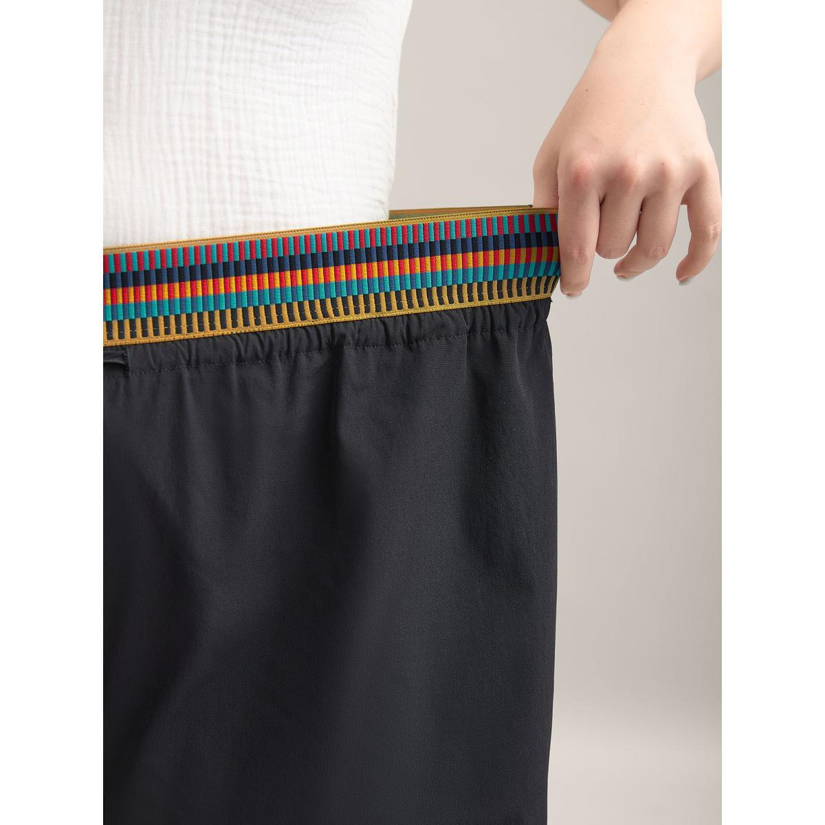 Plus Size Colorful Thread Waist Wide-Leg Shorts Women Black Casual Drawstring Wide Leg Everyday-Casual Shorts BloomChic 22-24/3X Product Image