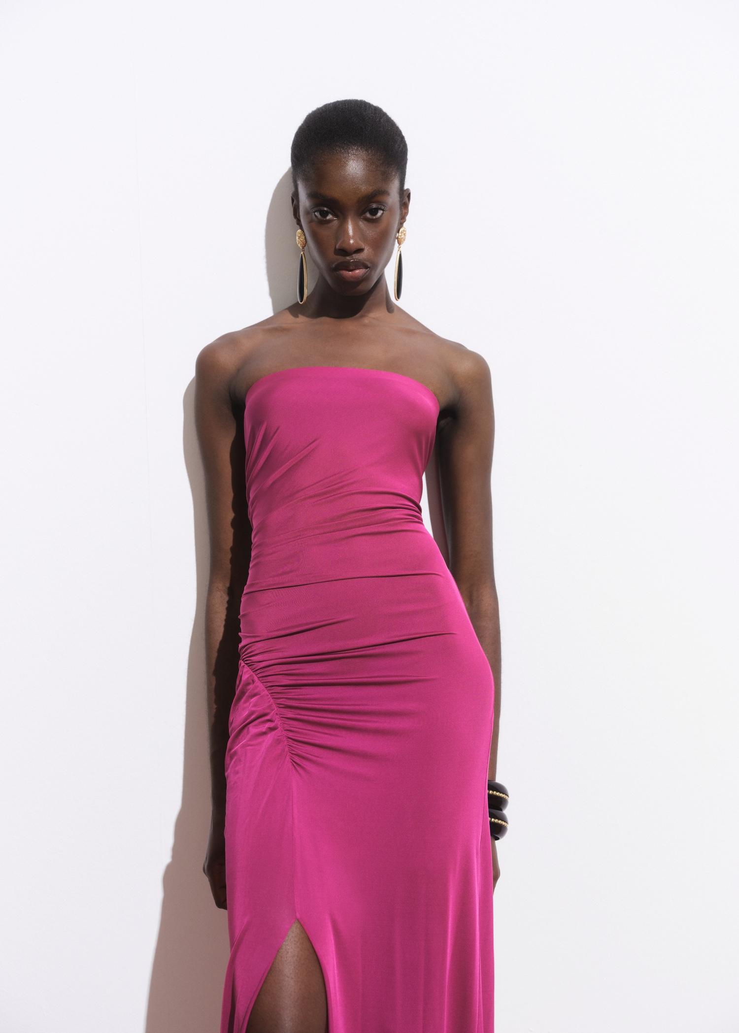 Draped strapless dress - Women | MANGO USA Product Image
