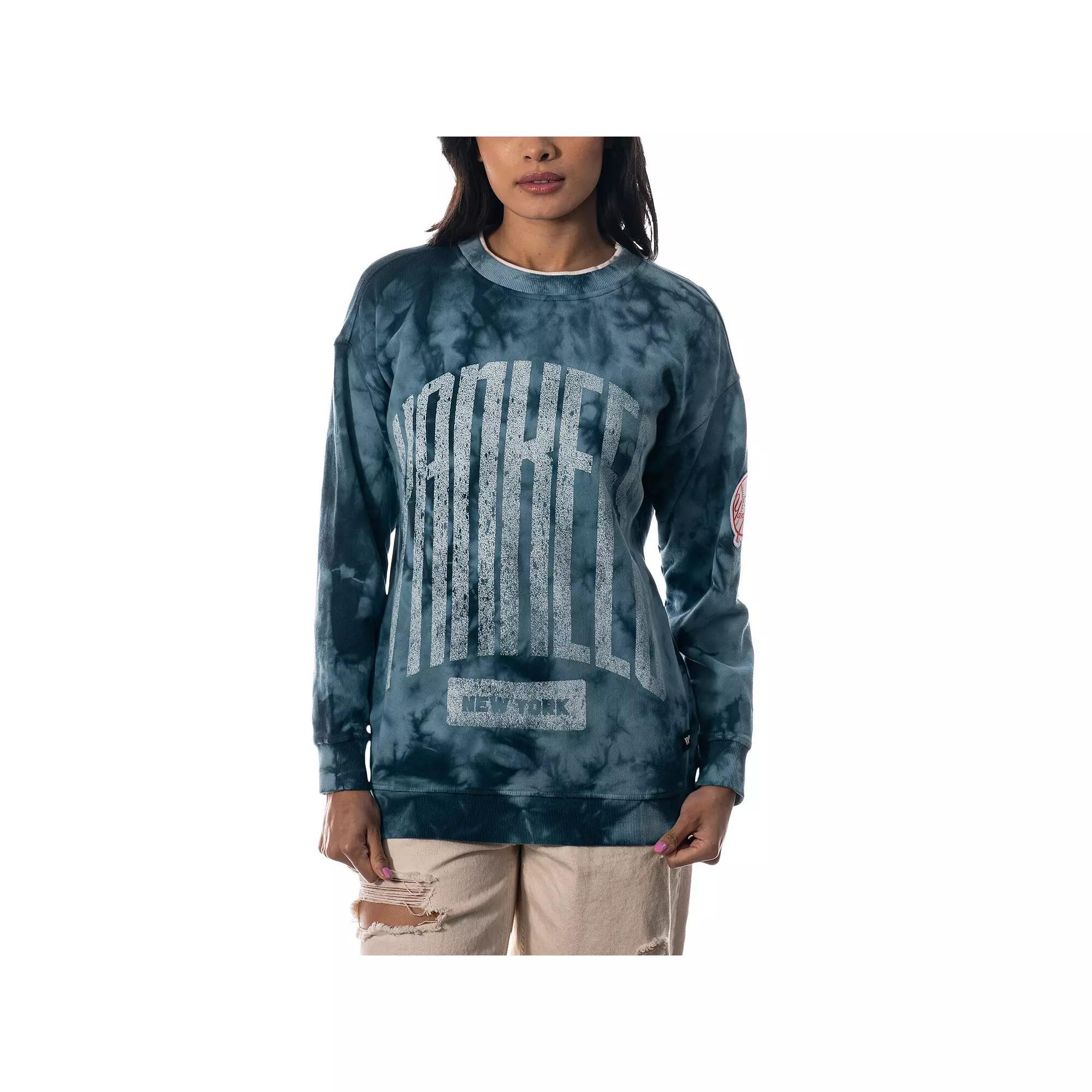 Women's The Wild Collective Blue New York Yankees Overdyed Pullover Sweatshirt, Size: Medium Product Image