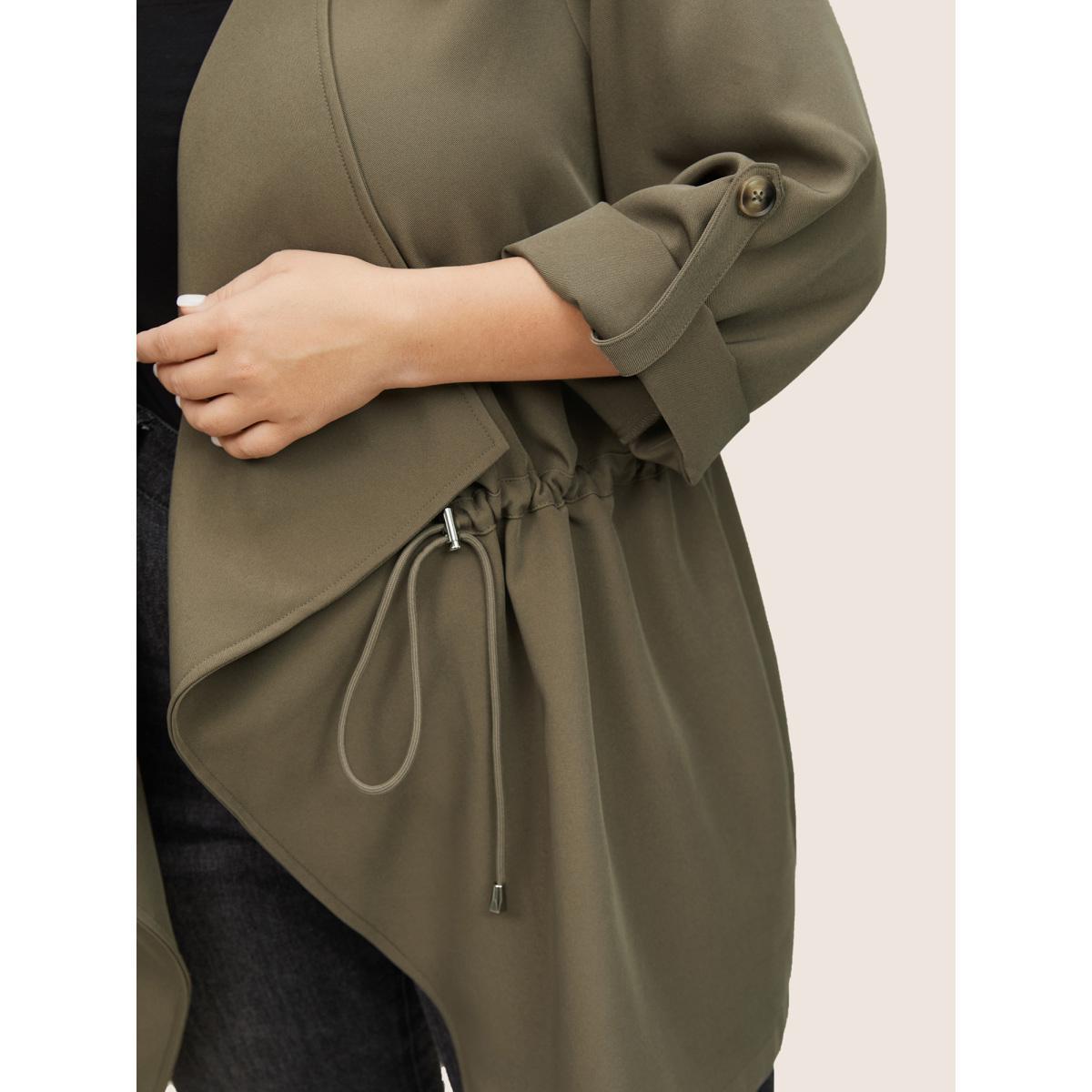 Plus Size Solid Drawstring Asymmetrical Neck Tab Sleeve Jacket Women LightBrown Non Everyday Jackets BloomChic 14-16/1X Product Image