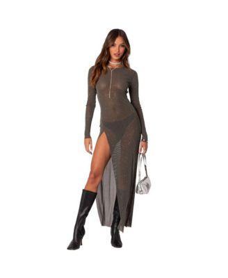 Womens Shiny Mesh Maxi Slit Dress Product Image