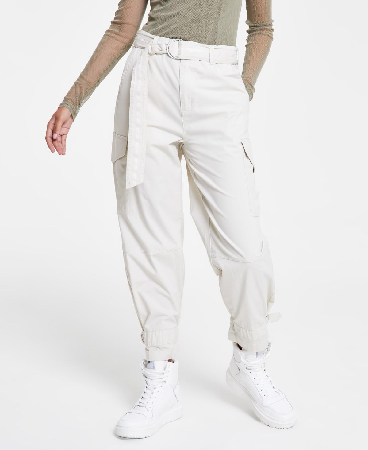 Dkny Jeans Womens Belted Mixed Media Cargo Pants Product Image