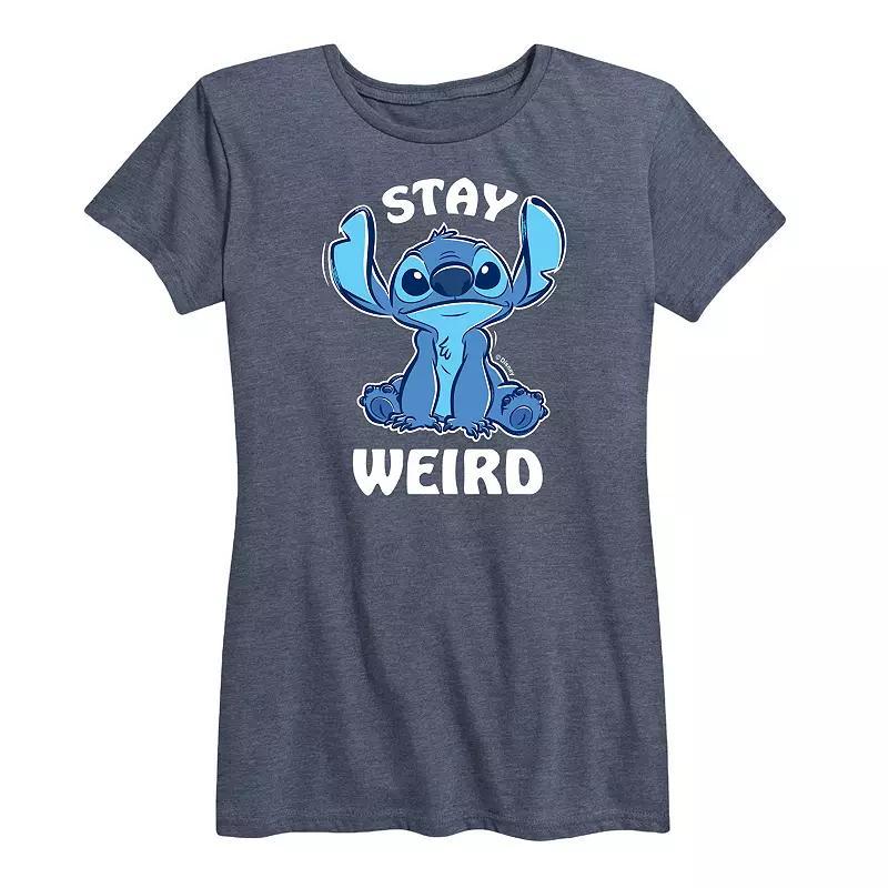 Disneys Lilo & Stitch Womens Stay Weird Graphic Tee Grey Gray Product Image