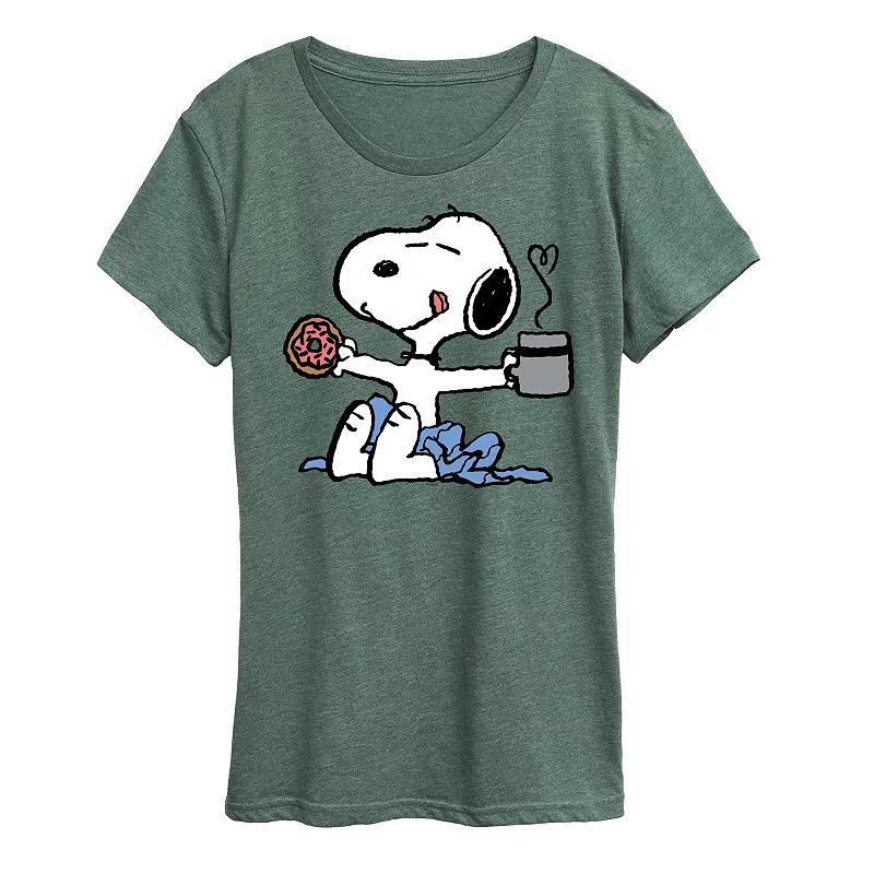Womens Peanuts Donut Coffee Snoopy Graphic Tee Product Image