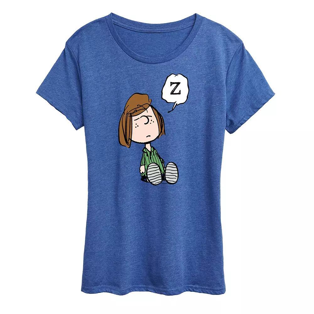 Womens Peanuts Peppermint Patty Doze Graphic Tee Grey Royal Blue Product Image