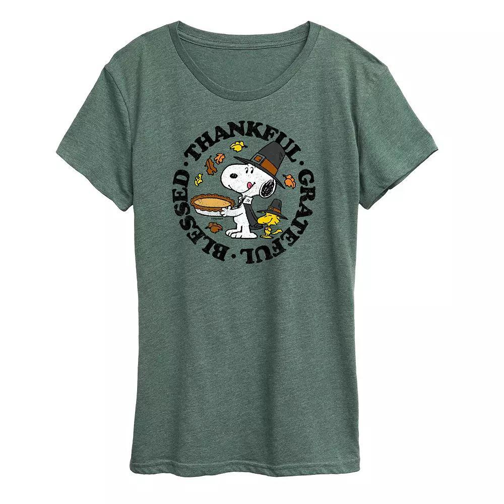 Women's Peanuts Snoopy & Woodstock Thankful Graphic Tee, Girl's, Size: XXL, Grey Green Product Image