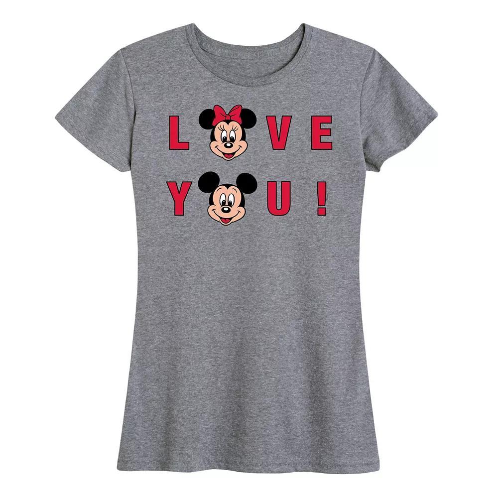 Disneys Mickey & Minnie Mouse Womens Love You Graphic Tee Grey Gray Product Image
