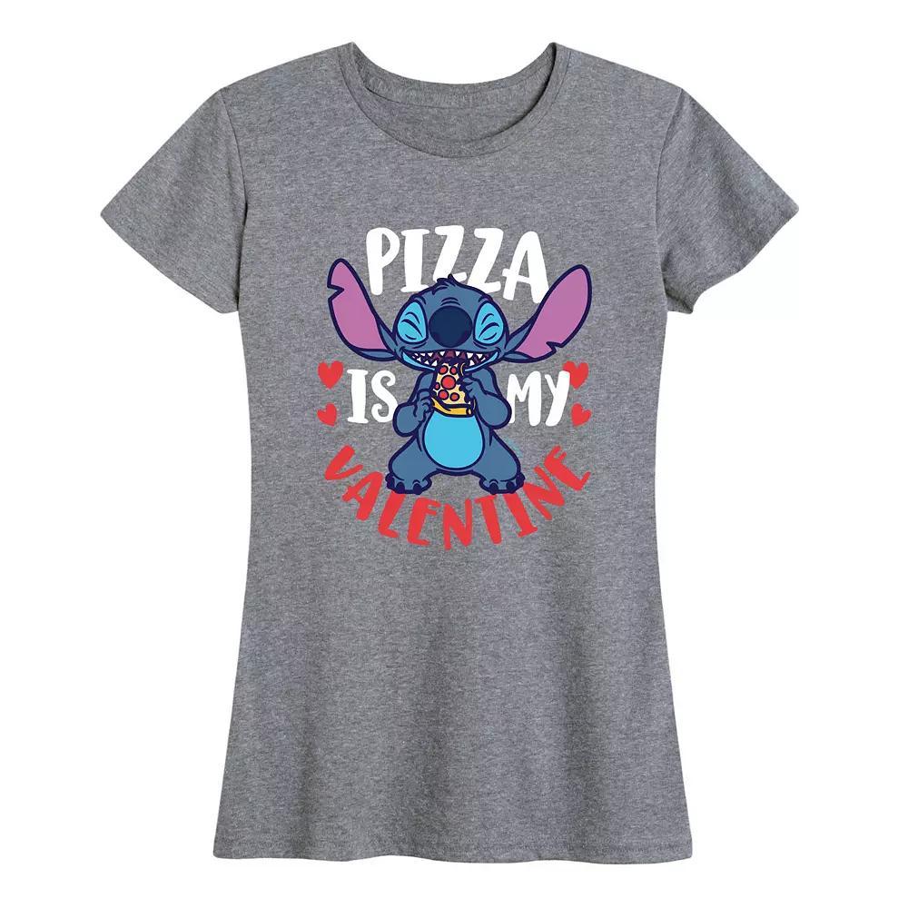 Disneys Lilo & Stitch Womens Pizza Valentine Graphic Tee Grey Gray Product Image