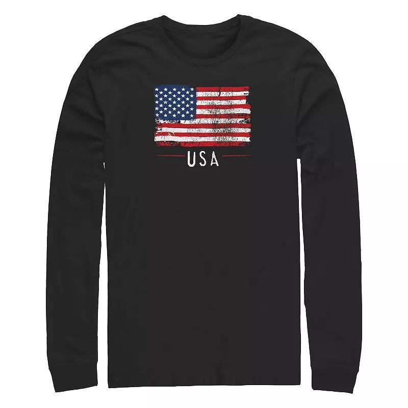 Big & Tall USA Flag Distressed Print Long Sleeve Graphic Tee, Men's, Size: 4XL, Black Product Image