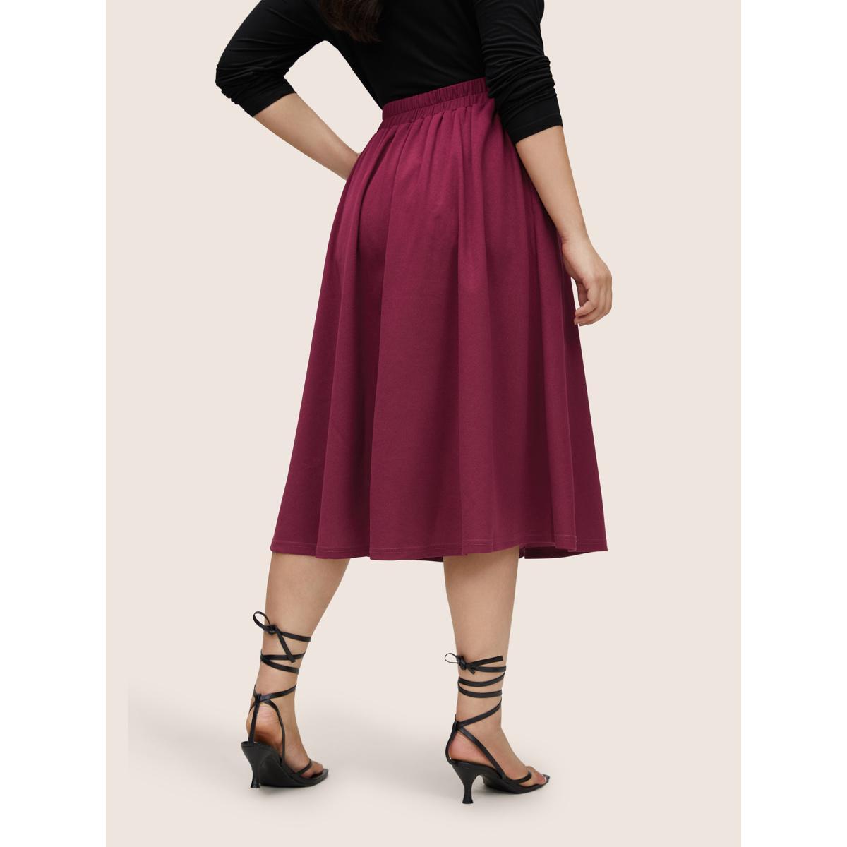 Plus Size Plain Elastic Waist Pocket Ties Cropped Skirt Women RedViolet Workwear Essentials Belted No stretch Slanted pocket Belt Work Skirts BloomChic 18-20/2X Product Image