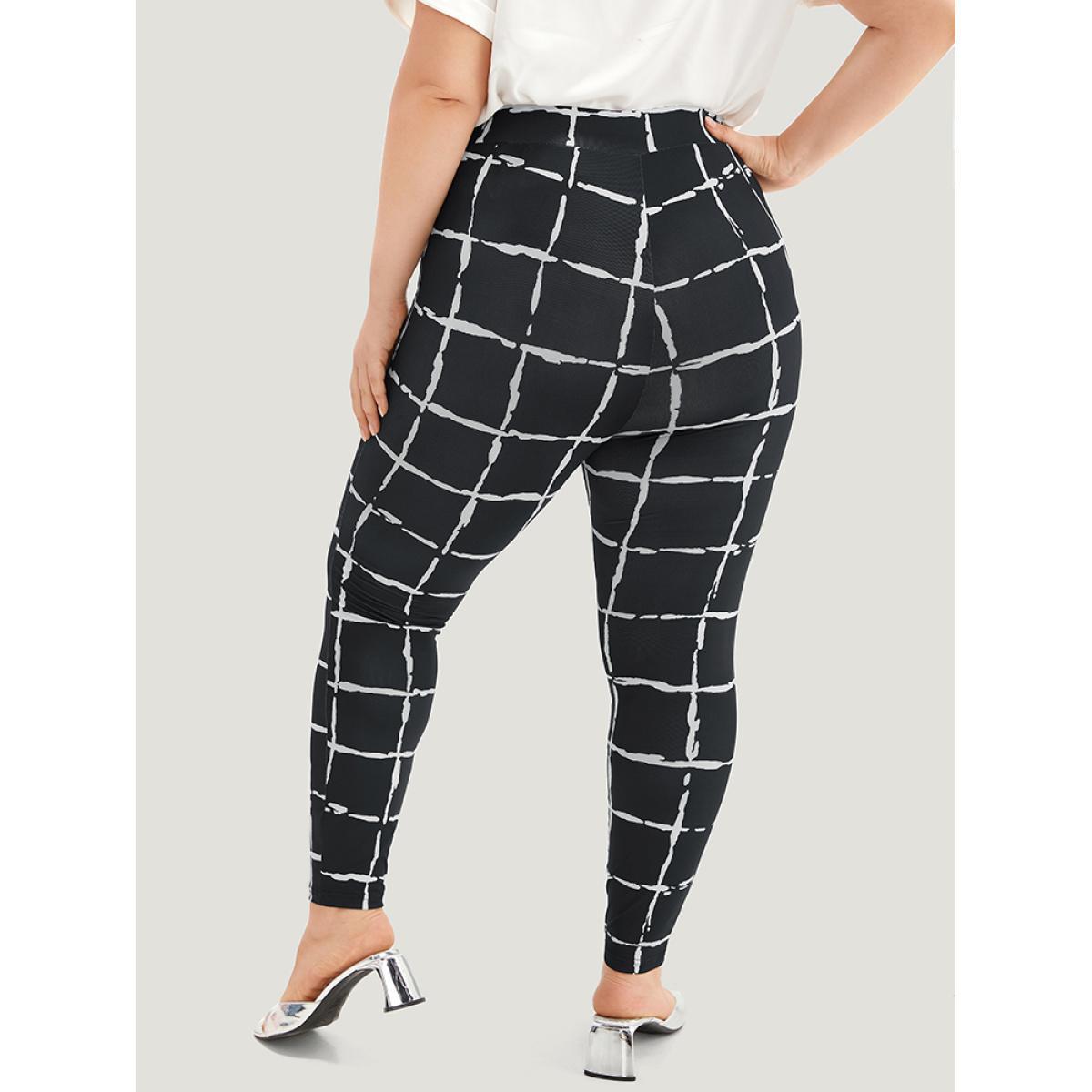 Plus Size Plaid Skinny Elastic Waist Leggings Women Black Elegant High stretch Skinny High Rise Dailywear Leggings BloomChic 18-20/2X Product Image