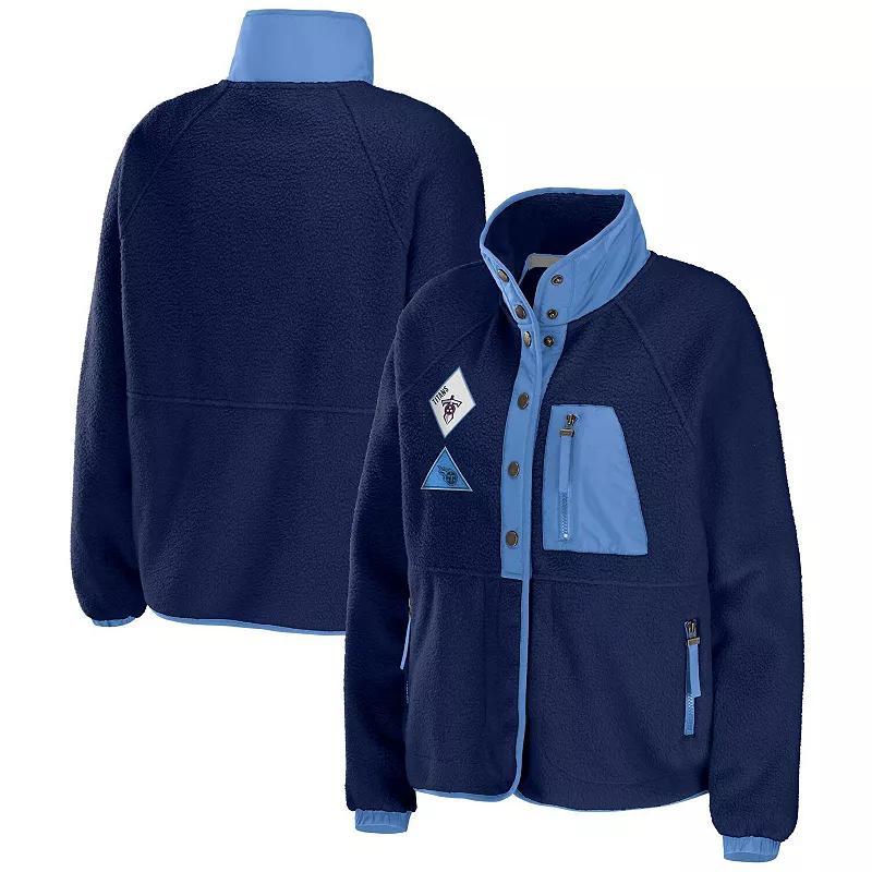 Women's WEAR by Erin Andrews Navy Tennessee Titans Polar Fleece Raglan Full-Snap Jacket, Size: 2XL, Blue Product Image