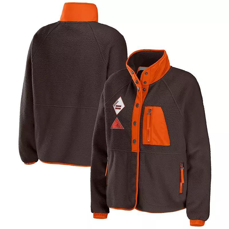 Women's WEAR by Erin Andrews Brown Cleveland Browns Polar Fleece Raglan Full-Snap Jacket, Size: Medium Product Image