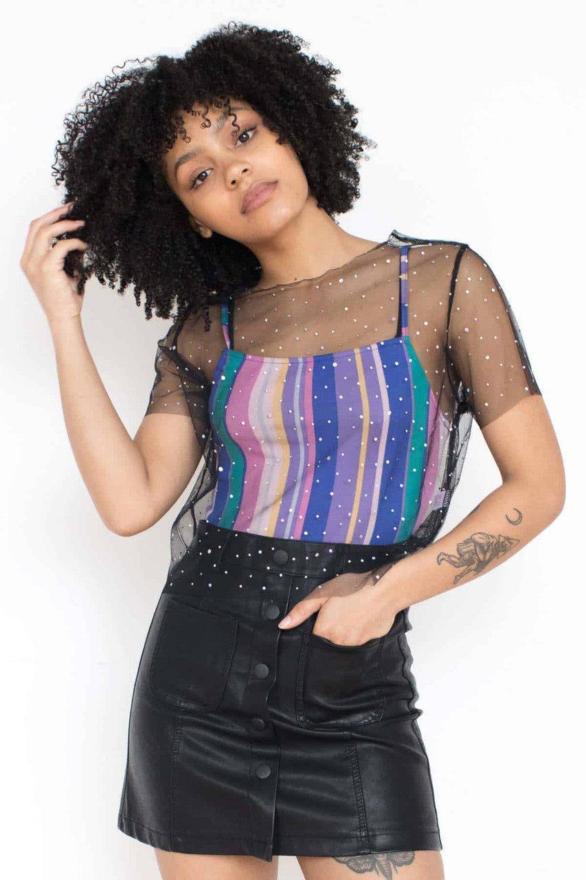 Black Holographic Dots Mesh Tee Product Image