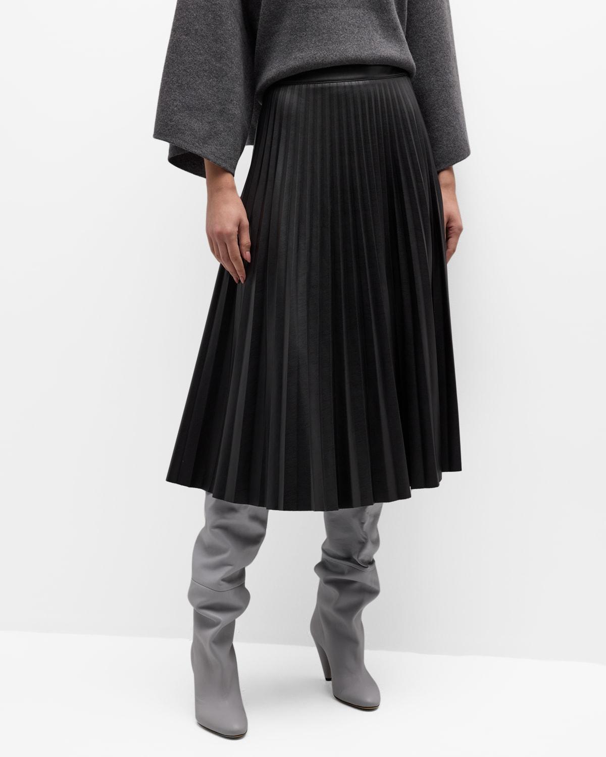 Womens Pleated Faux-Leather Midi-Skirt Product Image