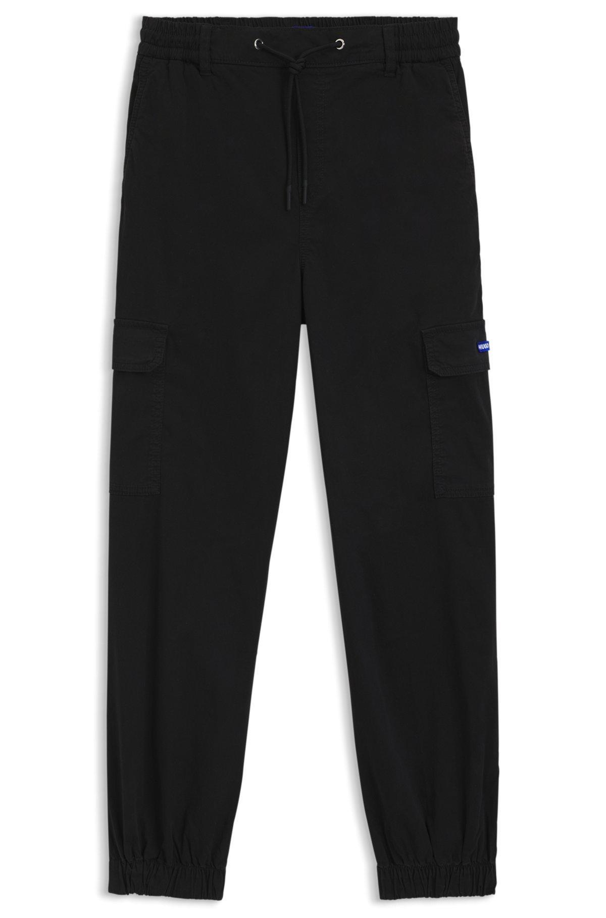 HUGO - Relaxed-fit pants in washed stretch cotton - Black Product Image