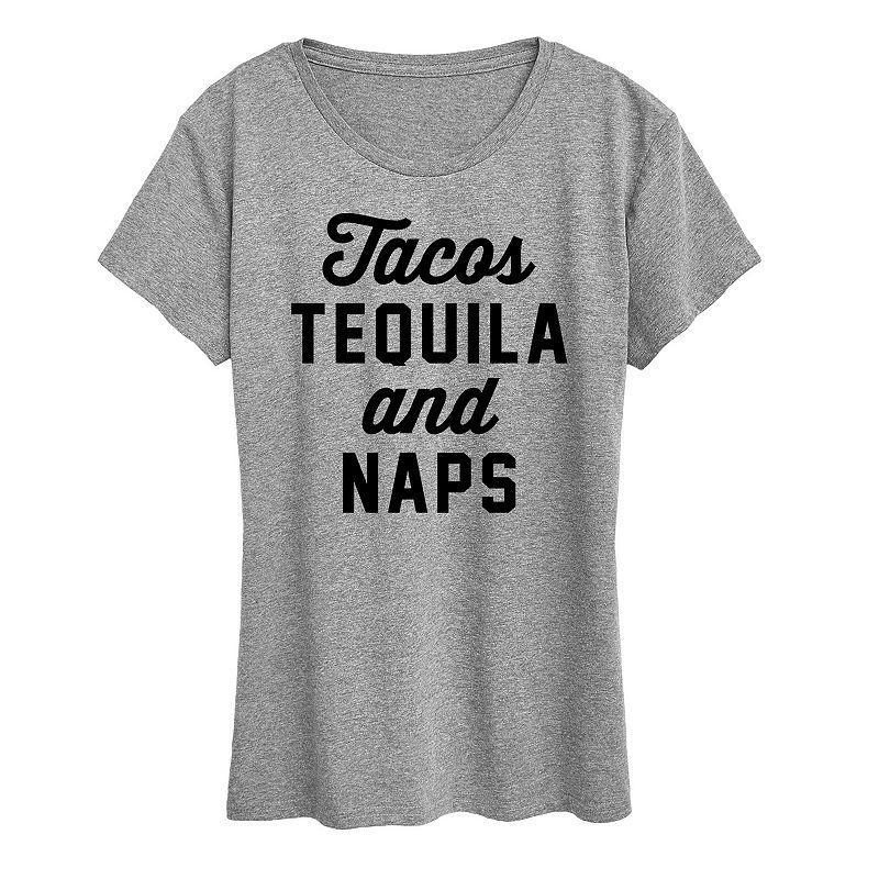 Womens Tacos Tequila And Naps Graphic Tee Grey Gray Product Image