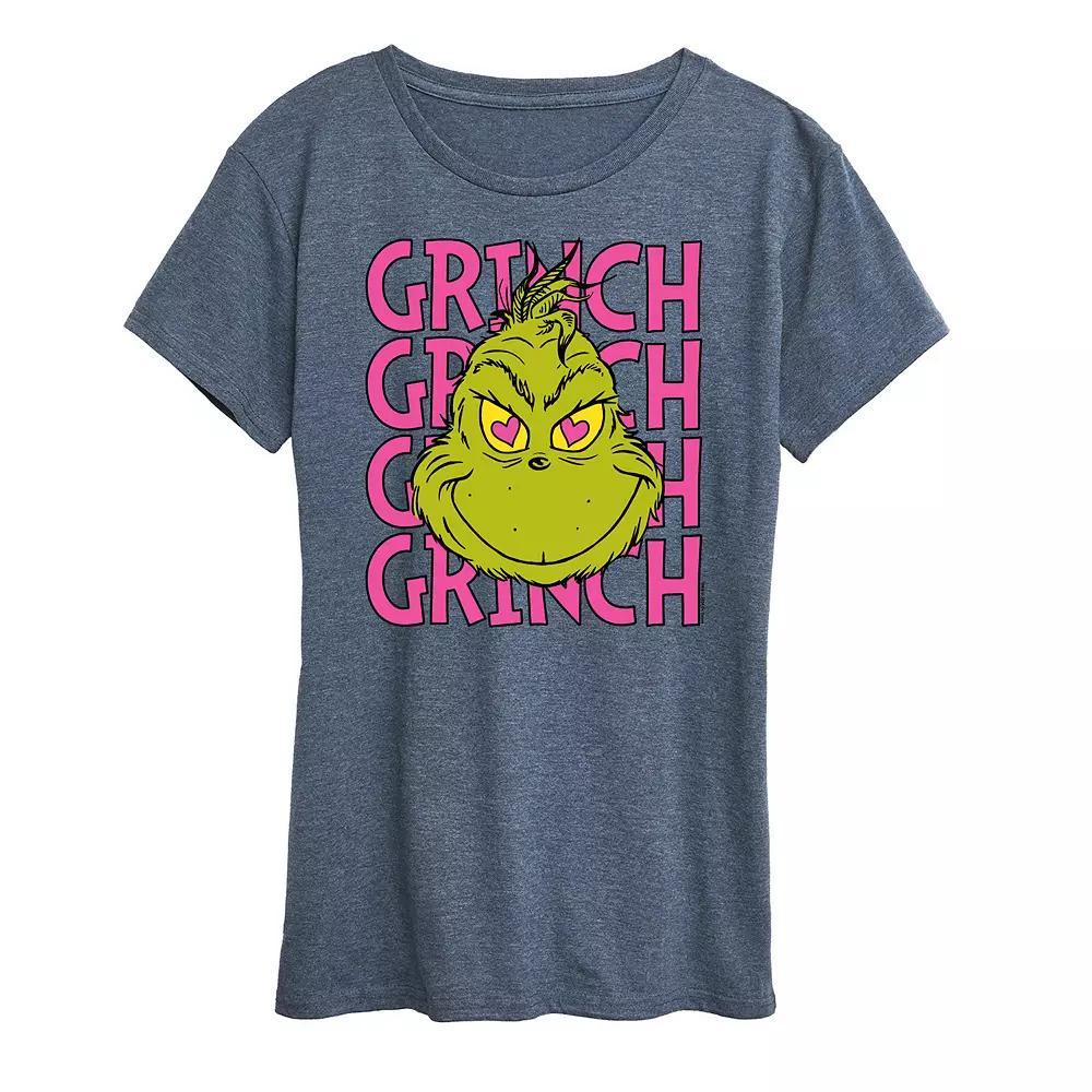 Womens Grinch Stacked Graphic Tee Grey Blue Product Image