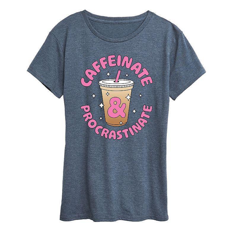 Womens Caffeinate And Procrastinate Graphic Tee, Girls Grey Gray Product Image