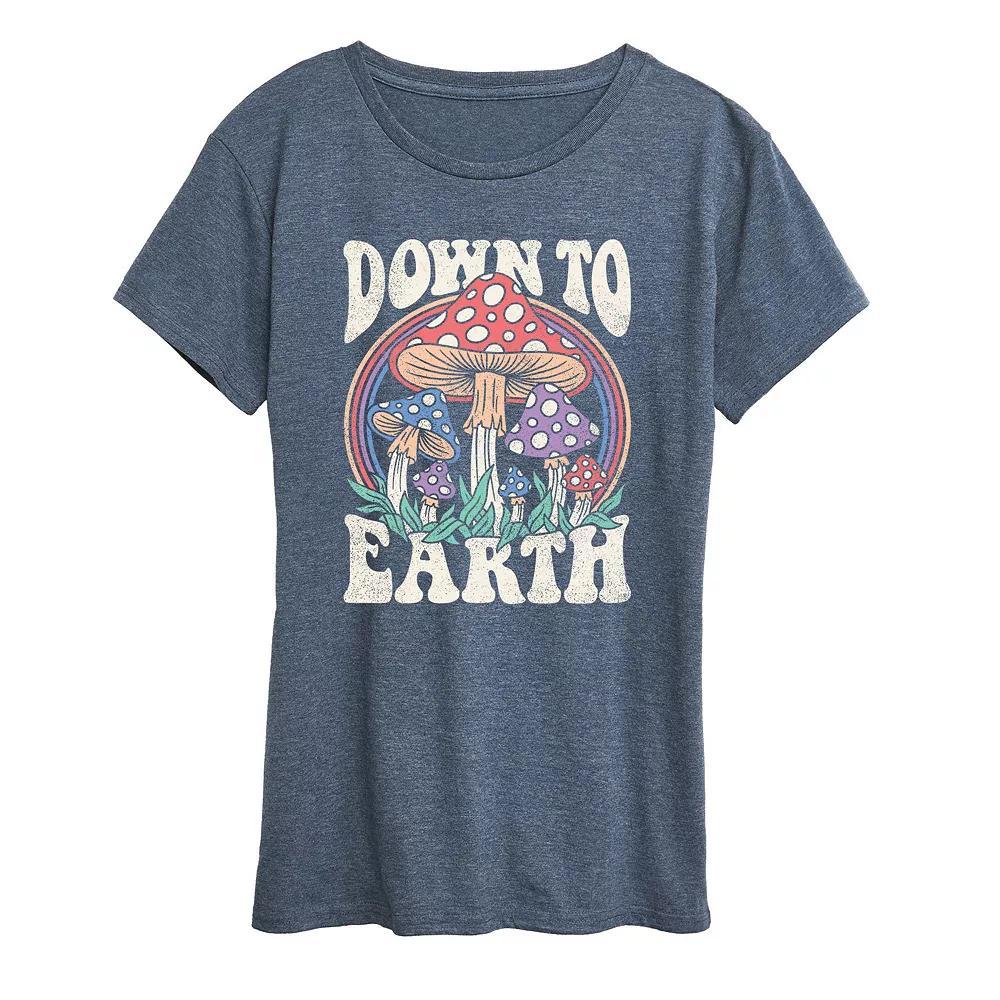 Plus Down To Earth Mushrooms Graphic Tee, Womens Grey Blue Product Image