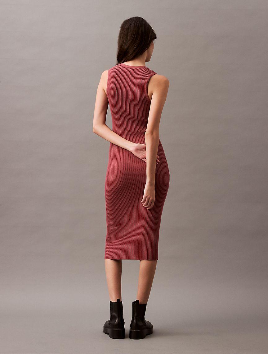 Smooth Cotton Rib Sweater Midi V-Neck Dress Product Image