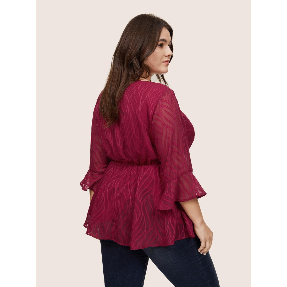 Plus Size Scarlet Chiffon Square Neck Lace Up Ruffles Blouse Women Elegant Elbow-length sleeve Square Neck Everyday Blouses BloomChic 28/5X Product Image
