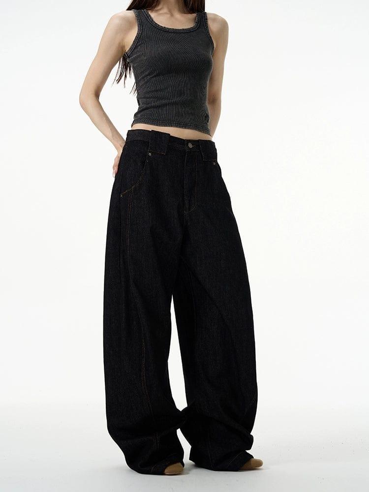 RT No. 11319 BLACK SCIMITAR WIDE DENIM JEANS Product Image