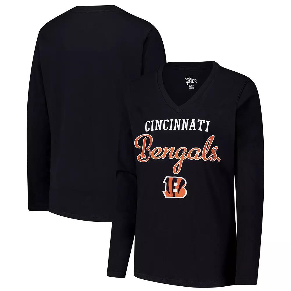 Women's G-III 4Her by Carl Banks Black Cincinnati Bengals Post Season Long Sleeve V-Neck T-Shirt, Size: XS Product Image